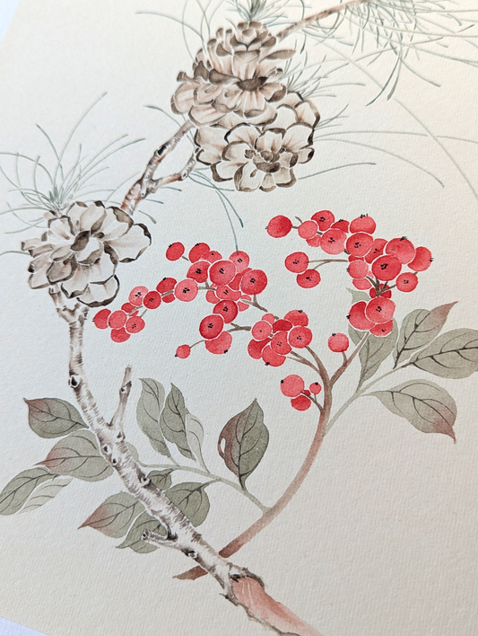 The Red Berries in the Winter Grove