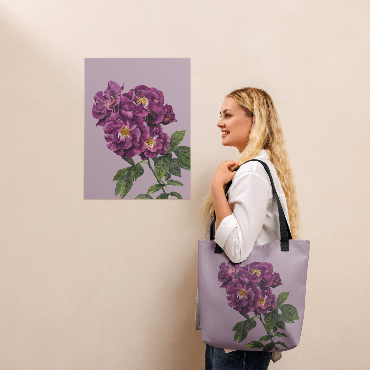 Floral Tote Bag, Watercolour Rose Bag, Botanical Canvas Tote, Romantic Flower Gift