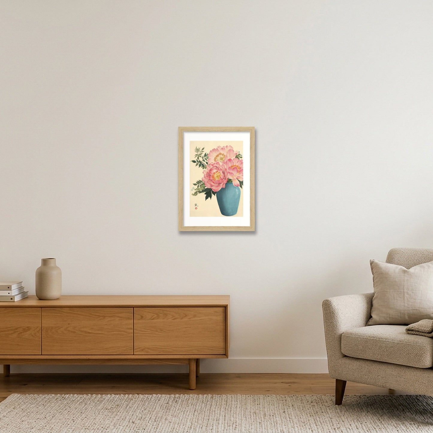 Peonies in Bloom: A Symbol of Prosperity — A4 (21×30cm, 8×12") Oak Frame